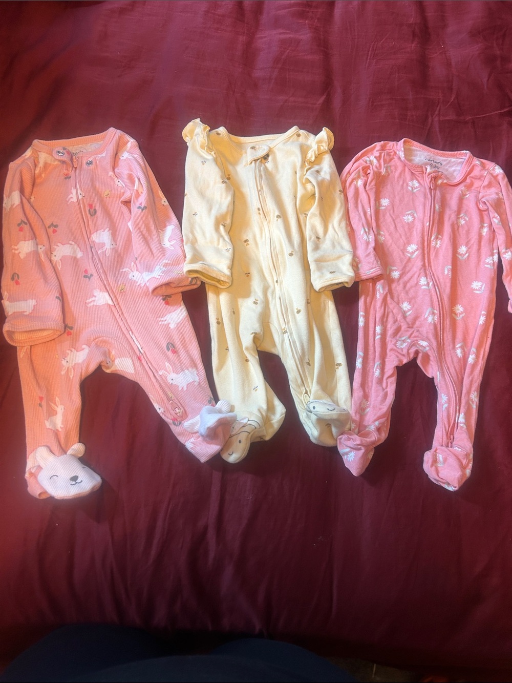 Carter's Pink & Yellow Footed Baby One-Piece Set with Animal Prints